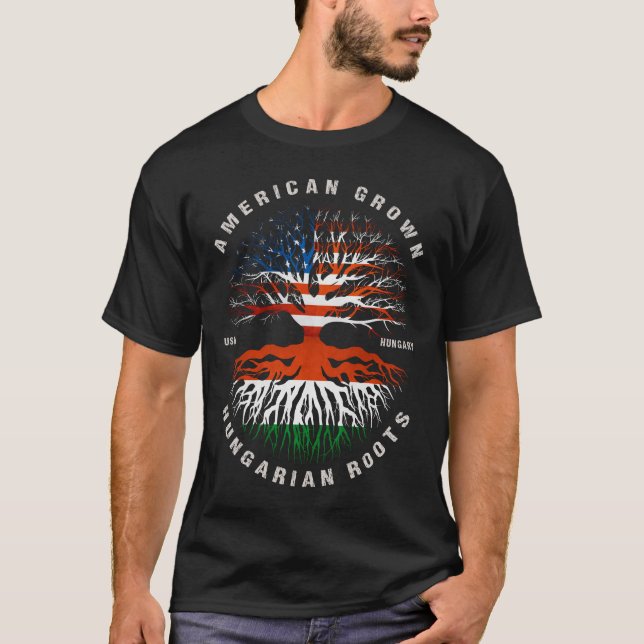 T-shirt Drapeau américain hongrois grandissant racines Hon (Devant)
