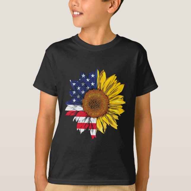 T-shirt Drapeau américain Indépendance du tournesol 4 juil (Devant)