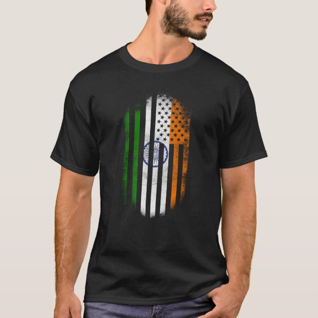 T-shirt Drapeau américain indien   Inde et conception des (Devant)