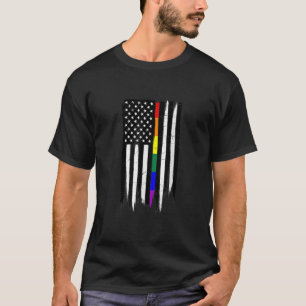 T-shirt Drapeau américain LGBT Gay pride Thin Line 