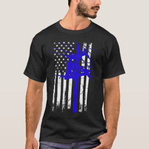 T-shirt Drapeau américain Lineman Câble électrique pour Pa