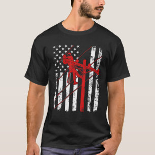T-shirt Drapeau américain Lineman USA câble électrique pat