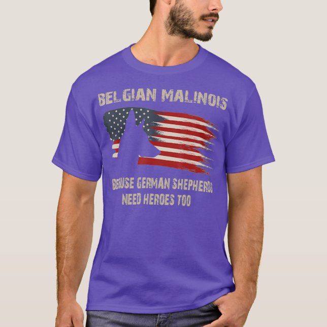 T-shirt Drapeau américain Malinois belge Drôle Drôle Drôle (Devant)