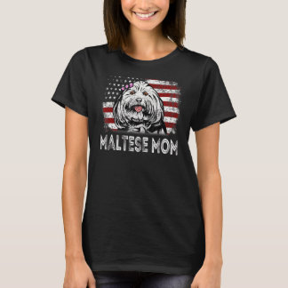 T-shirt Drapeau américain Maltese Maman rétro patriotique