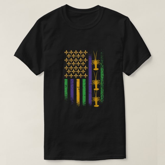 T-shirt Drapeau américain Mardi Gras Crawfish États-Unis D (Design devant)