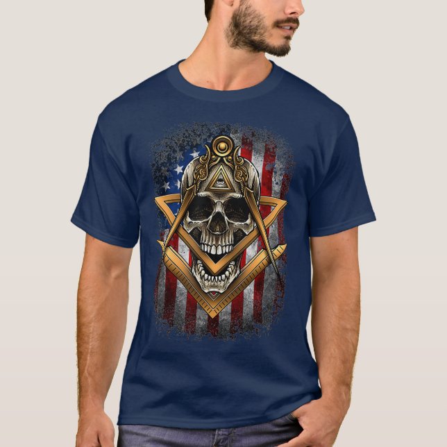 T-shirt Drapeau américain Masonic Carré Compass (Devant)