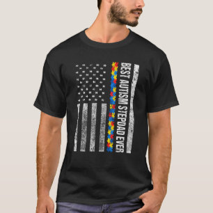 T-shirt Drapeau Américain Meilleur Beau-Père Autisme Jamai