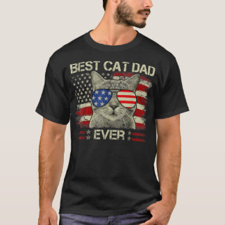 T-shirt Drapeau américain Meilleur Chat Papa Jamais Drôle