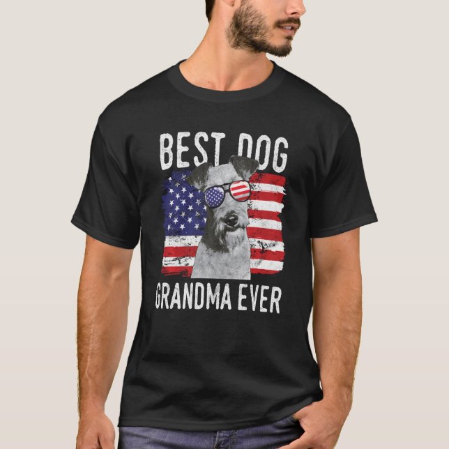 T-shirt Drapeau américain Meilleur chien Grand-mère jamais (Devant)