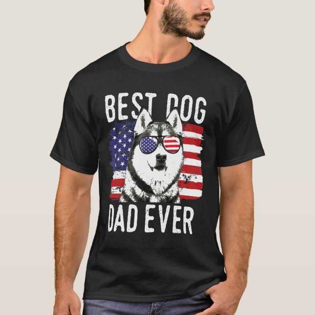 T-shirt Drapeau américain Meilleur Chien Papa Jamais Mari  (Devant)