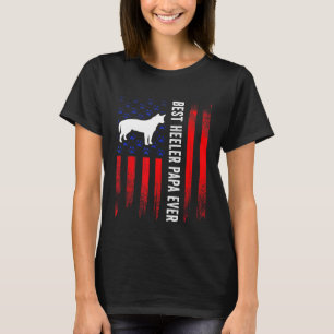 T-shirt Drapeau Américain Meilleur Heeler Chien Papa Ever