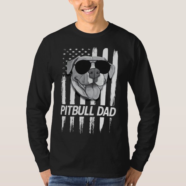 T-shirt Drapeau américain Meilleur Pitbull Papa Funny Pit  (Devant)