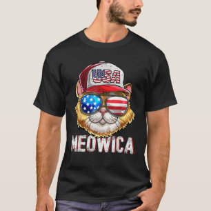 T-shirt Drapeau américain Meowica Chat 4 juillet Trucker C