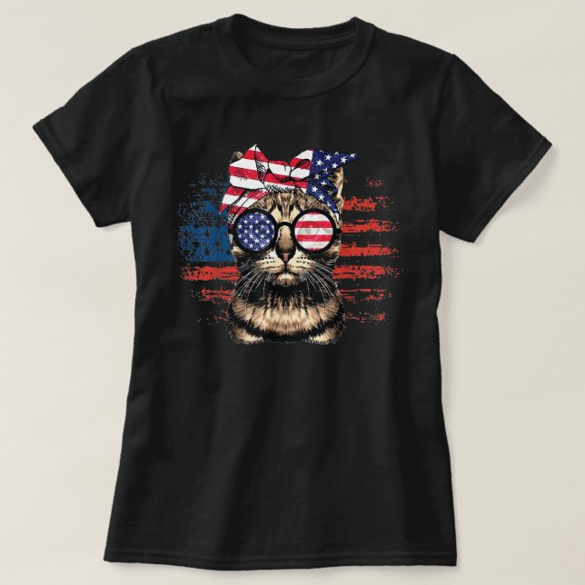T-shirt Drapeau américain Meowica Chat chat chatouille ave (Design devant)