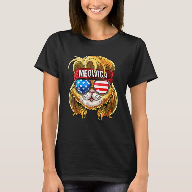 T-shirt Drapeau américain Meowica Cute Cat Mullet Patrioti (Devant)