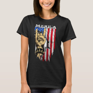 T-shirt Drapeau Américain Merica Rock Signé Main Quatrième