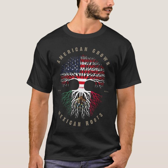 T-shirt Drapeau américain mexicain des racines mexicaines (Devant)