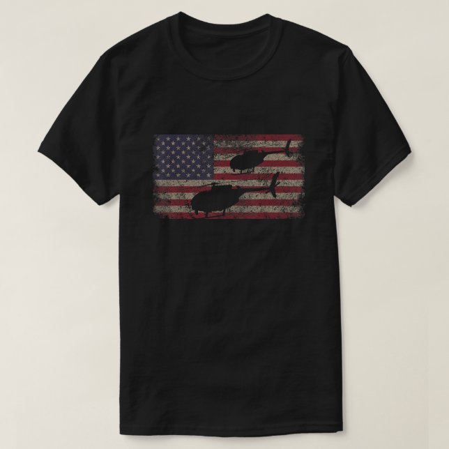 T-shirt Drapeau américain MH-6 Little Bird Helicopter (Design devant)