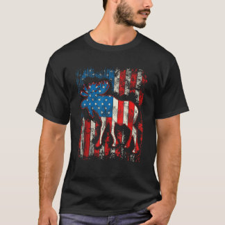 T-shirt Drapeau américain Moose USA 4 juillet Hommes Femme