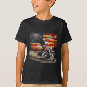 T-shirt Drapeau Américain Moto Usa Drapeau Biker Rétro 