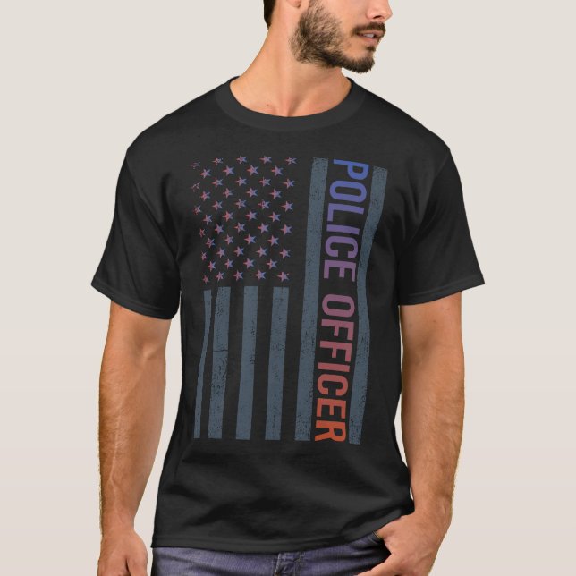 T-shirt Drapeau américain - Officier de police (Devant)