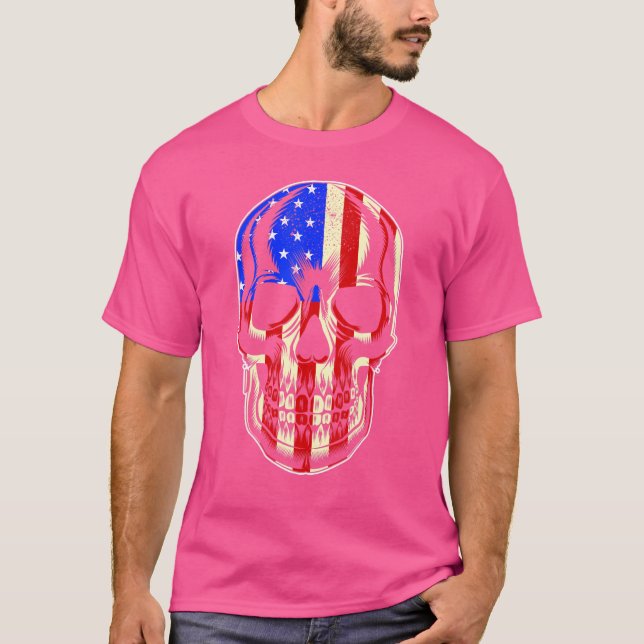 T-shirt Drapeau américain patriotique avec bloc de crâne p (Devant)