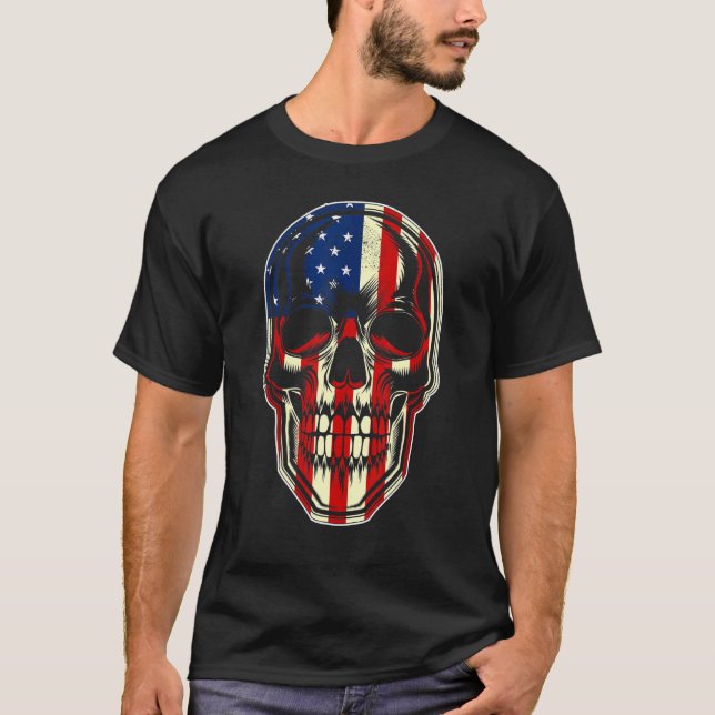 T-shirt Drapeau américain patriotique avec bloc de crâne p (Devant)