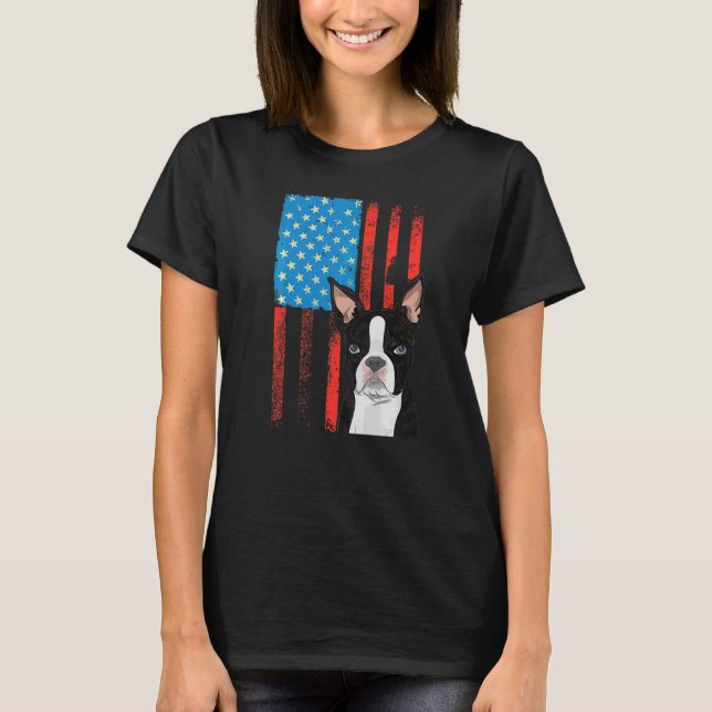 T-shirt Drapeau américain Patriotique Chien Boston Terrier (Devant)