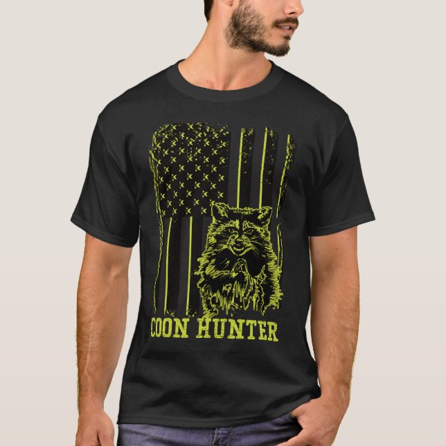 T-shirt Drapeau américain Patriotique Coon Hunter Raccoon (Devant)