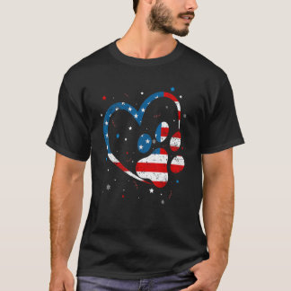 T-shirt Drapeau Américain Patriotique Empreinte De Patte D