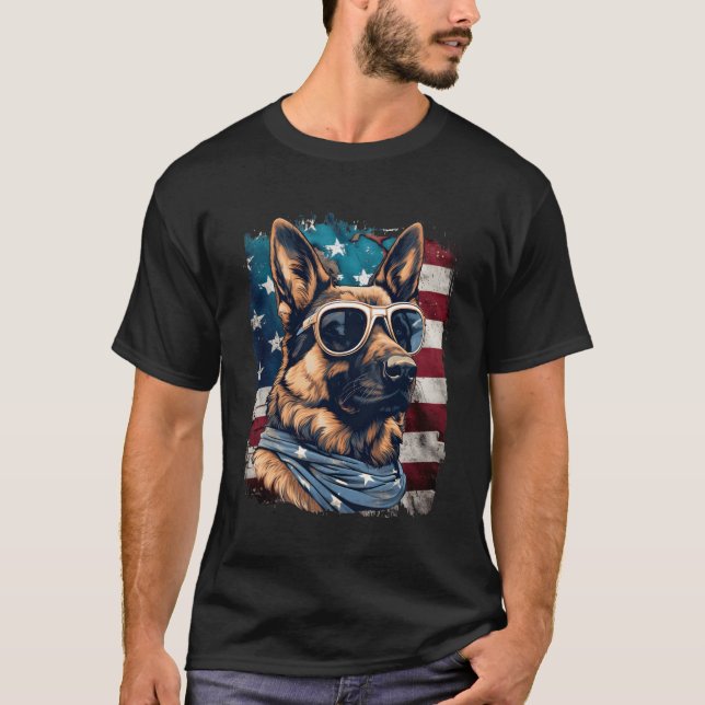 T-shirt Drapeau américain Patriotique Ger Shepherd K9 Shep (Devant)