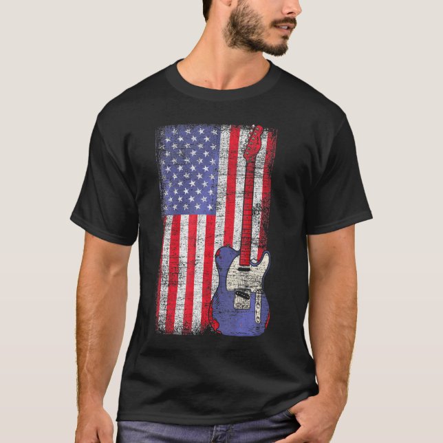 T-shirt Drapeau américain patriotique Guitare (Devant)