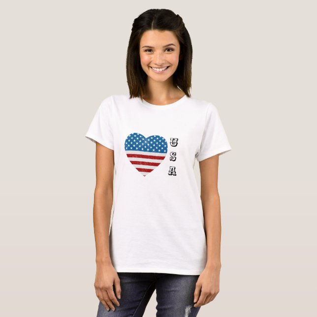 T-shirt Drapeau américain patriotique Heart Stars Stripes  (Devant entier)
