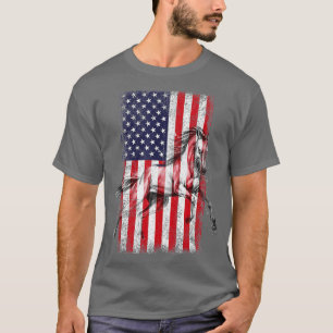 T-shirt Drapeau américain Patriotique Horse - Cheval Vinta