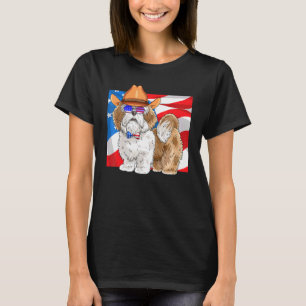 T-shirt Drapeau américain patriotique Lhasa Apso 4 juillet
