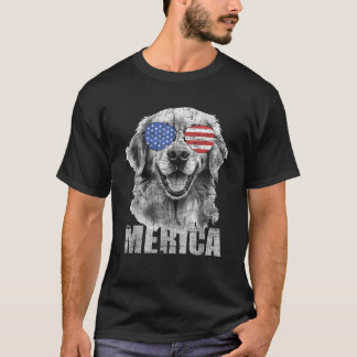 T-shirt Drapeau américain patriotique Merica Golden Retrie