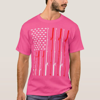 T-shirt Drapeau américain pêche bâton de pêche