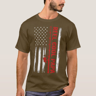 T-shirt Drapeau américain Pêche bobine Cool Papa Pères 