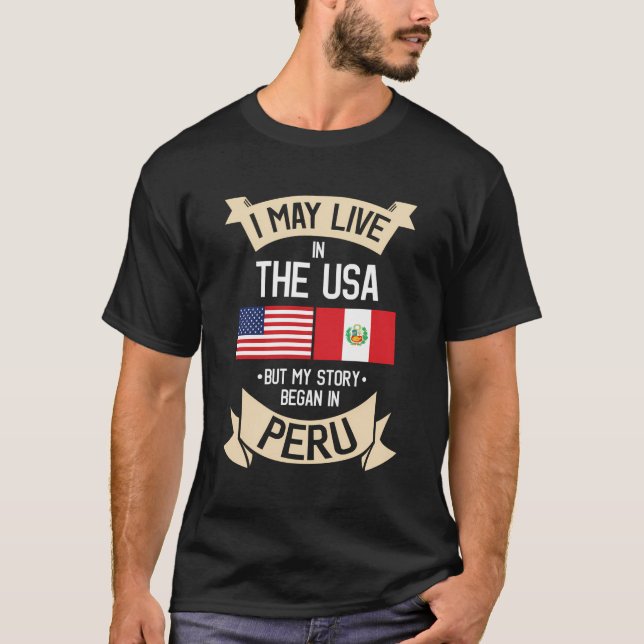 T-shirt Drapeau américain Pérou Racines péruviennes (Devant)