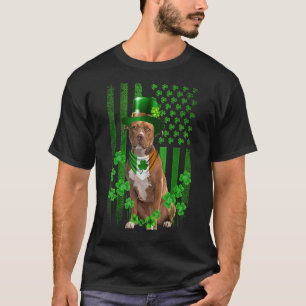 T-shirt Drapeau Américain Pitbull Terrier Chapeau Irlandai