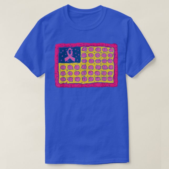 T-shirt Drapeau américain Pizza Conscience du cancer du se (Design devant)