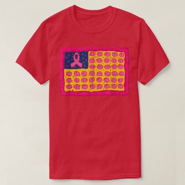 T-shirt Drapeau américain Pizza Conscience du cancer du se (Design devant)