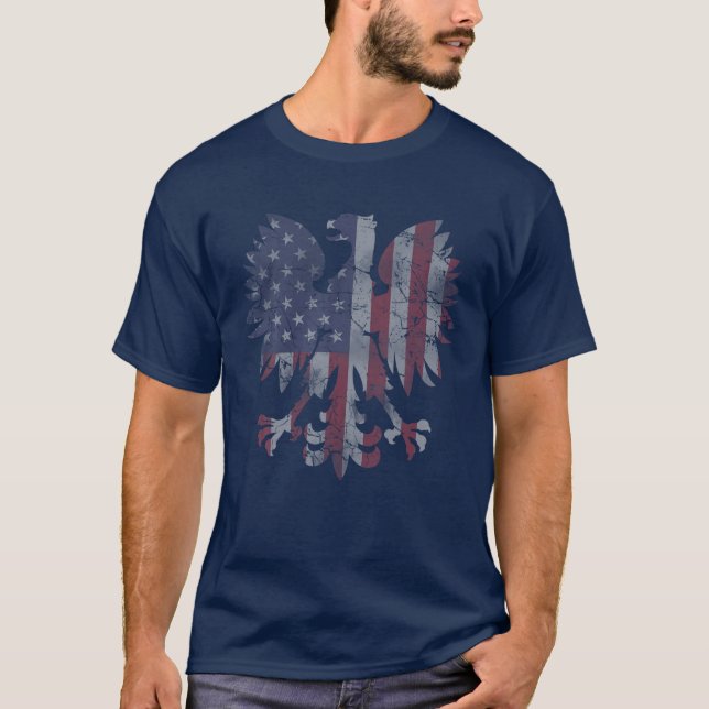 T-shirt Drapeau américain polonais Fade rétro Hommes du pa (Devant)