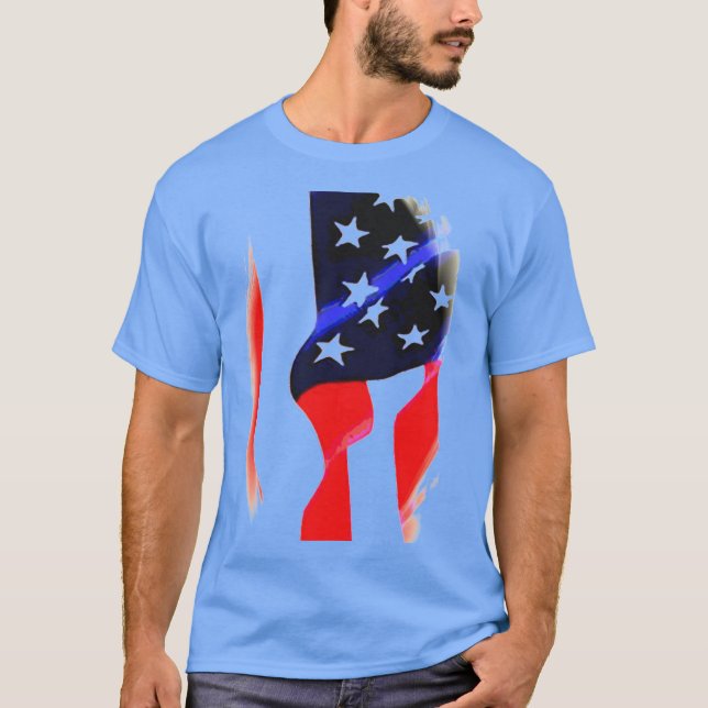 T-shirt Drapeau américain Pop Art Blue (Devant)