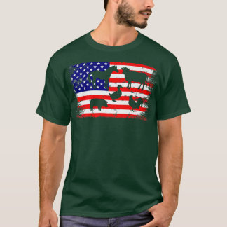 T-shirt Drapeau américain Poulet Cheval Vache Cochon Canar