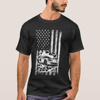 T-shirt Drapeau américain Racer voiture Racer US Drapeau P