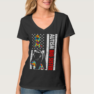 T-shirt Drapeau américain rétro Autisme Big Soeur Bear Awa