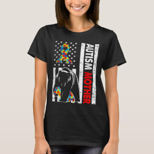 T-shirt Drapeau américain rétro Autisme Mère Ours Sensibil