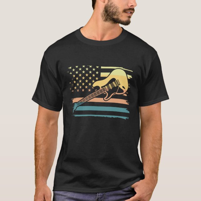 T-shirt drapeau américain rétro guitare électrique (Devant)