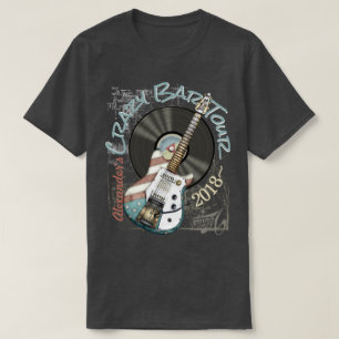 T-shirt Drapeau Américain Rétro Guitare Et Dossier Vinyle
